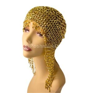 Cleopatra Stretchy Gold Beaded Headpiece Headwear Fancy Dress Costume NEW